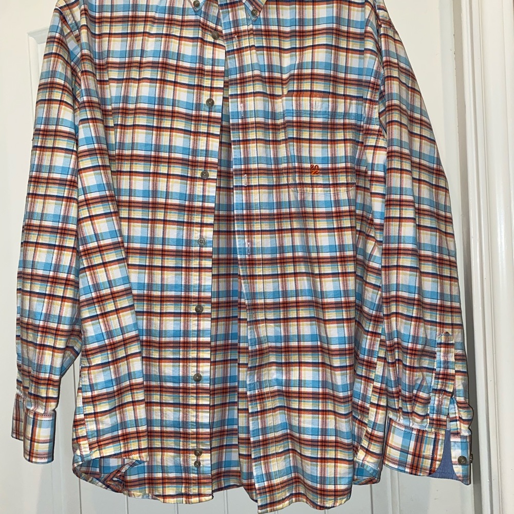 Men’s Twenty X White Orange Plaid Long Sleeve Button Down Shirt Size XL EUC